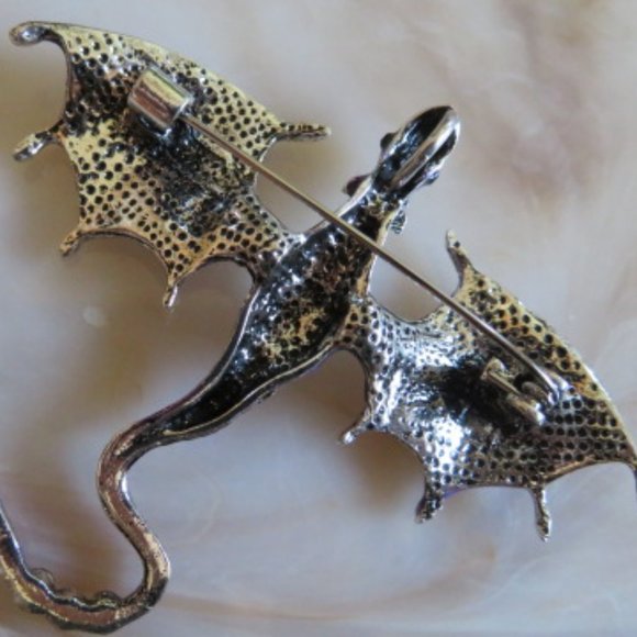 Dramatic DRAGON Purple & Silver BROOCH / Pendant Metal Alloy (K301) - Picture 4 of 4